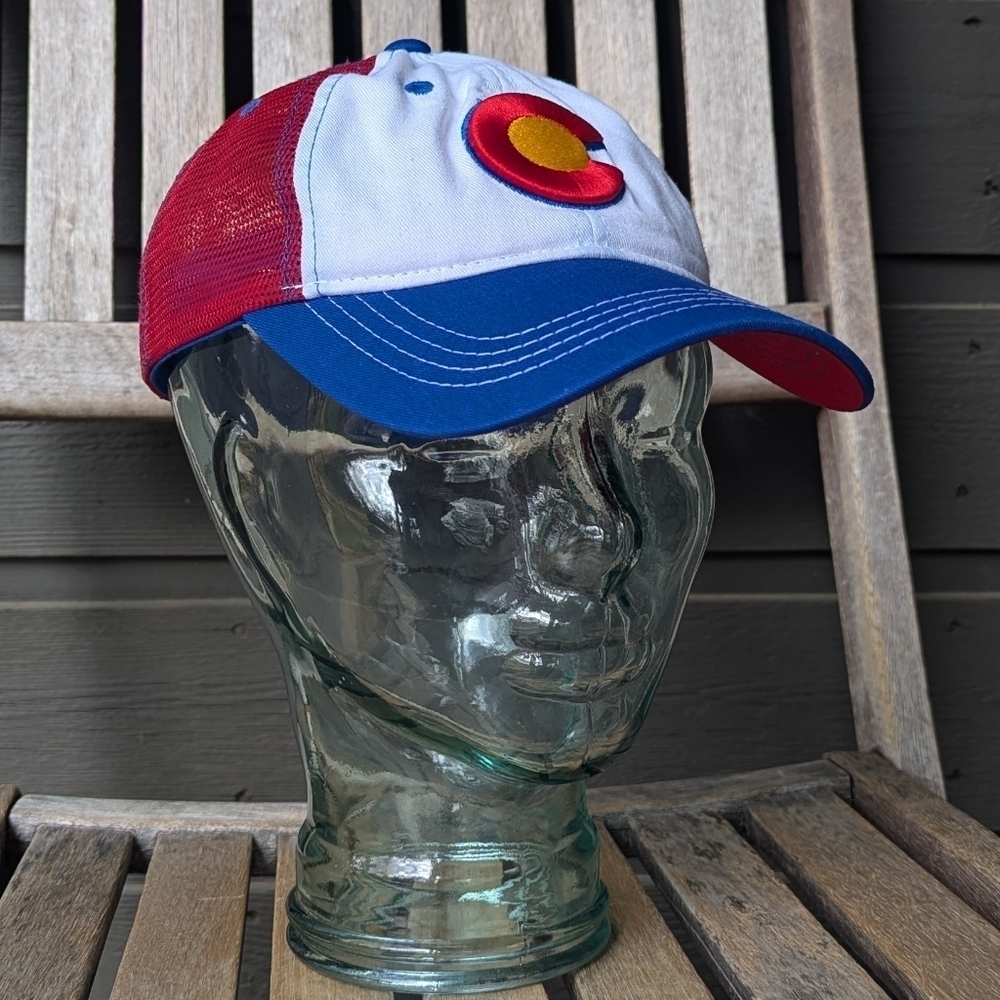 Burnie's Apparel Colorado Color Block Trucker Hat Red White Blue